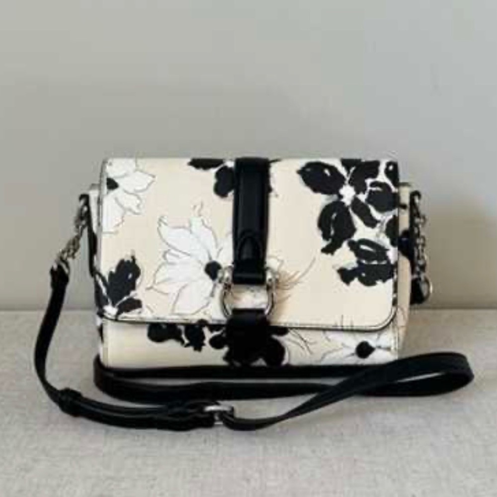 Chaps Black & White Floral Crossbody Bag